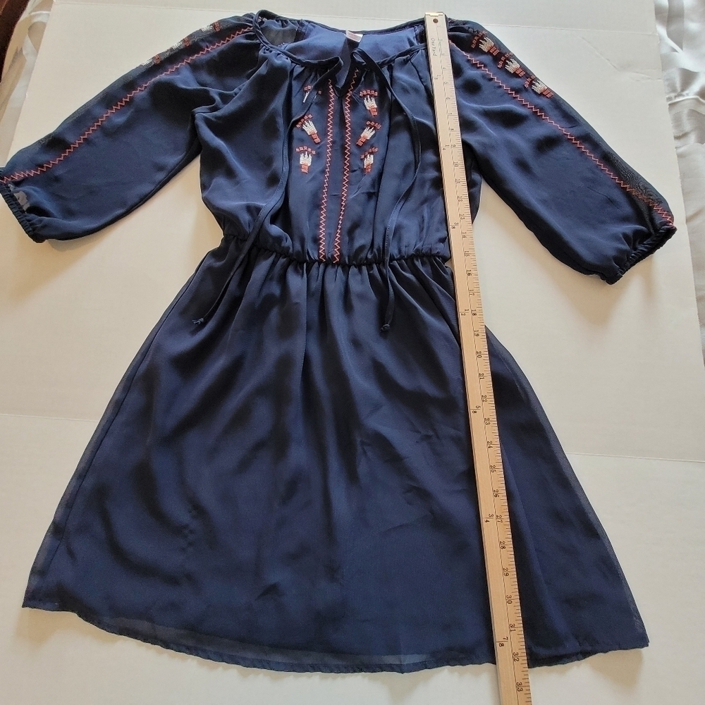 Bongo Embroidered Blue Sheer Sleeve Dress Sz S Juniors - Picture 10 of 15